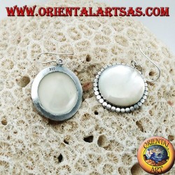 Silver earrings with large round mother-of-pearl surrounded by discs