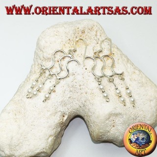 Pendientes de plata con triple S con doble cuenta y bola colgante alterna