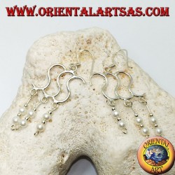 Pendientes de plata con triple S con doble cuenta y bola colgante alterna