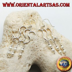 Silver earrings with triple S with double bead and alternating pendant ball