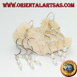 Silver earrings with triple S with double bead and alternating pendant ball