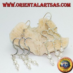 Boucles d'oreilles en argent avec triple S avec double perle et boule pendante alternée