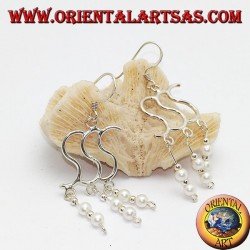 Pendientes de plata con triple S con doble cuenta y bola colgante alterna