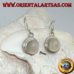 Boucles d'oreilles en argent avec cabochon rond en pierre de lune sur monture lisse à deux lignes