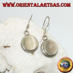 Boucles d'oreilles en argent avec cabochon rond en pierre de lune sur monture lisse à deux lignes