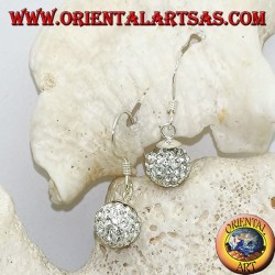 Silver earrings with sphere studded with hanging white zircons