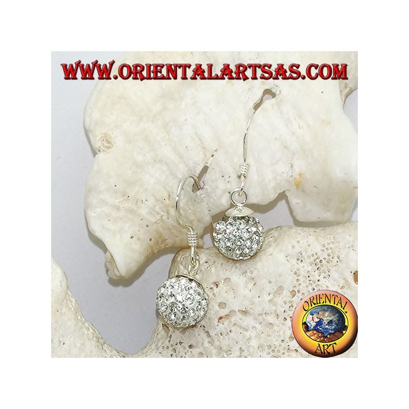 Boucles d'oreilles en argent avec sphère parsemée de zircons blancs suspendus