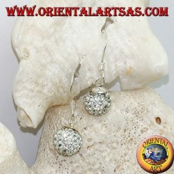 Silver earrings with sphere studded with hanging white zircons