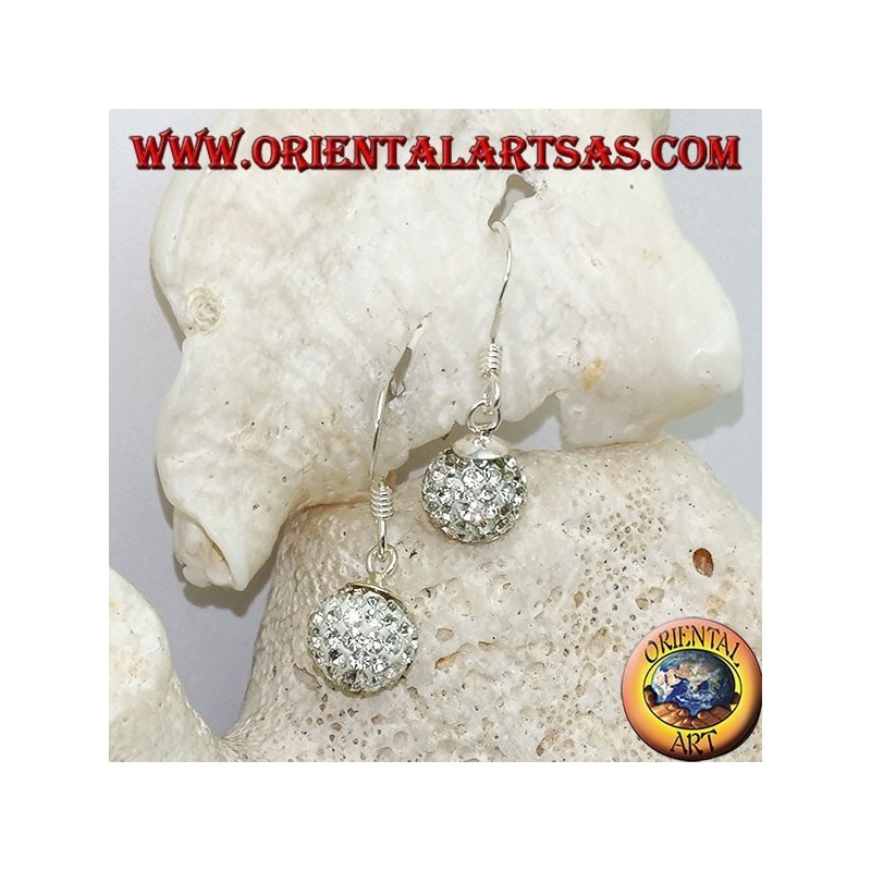 Boucles d'oreilles en argent avec sphère parsemée de zircons blancs suspendus