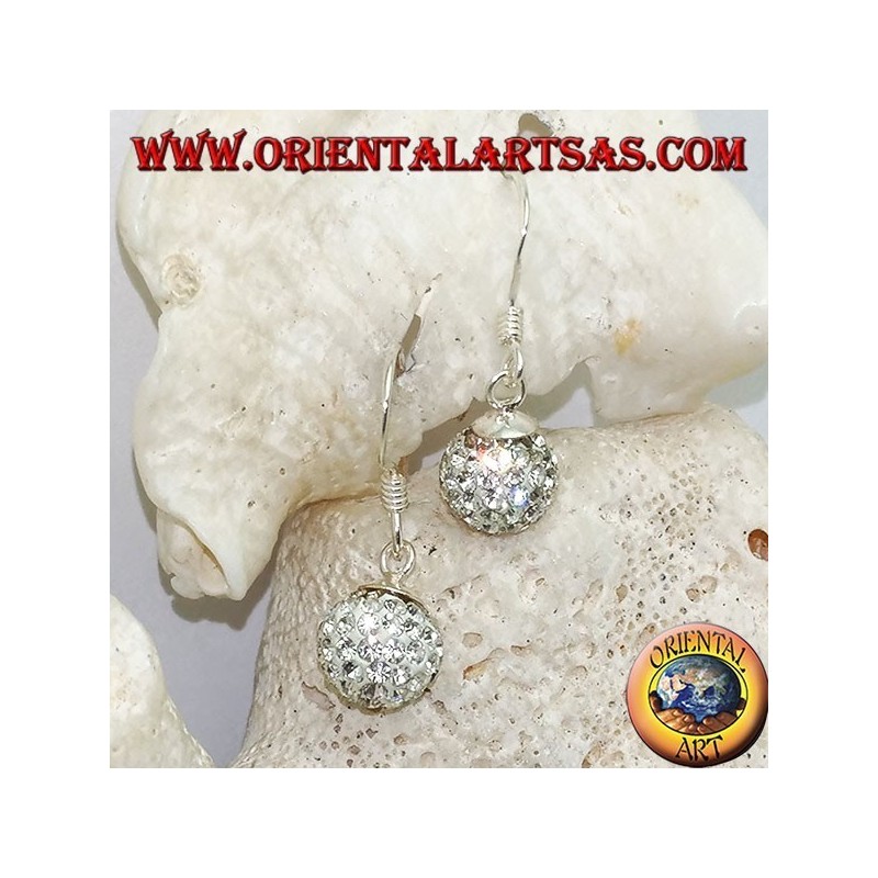 Boucles d'oreilles en argent avec sphère parsemée de zircons blancs suspendus