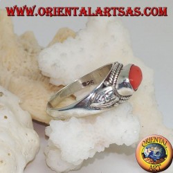 Anillo de plata con coral natural a través (hecho a mano)