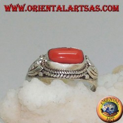 Silberring mit Naturkoralle über (handgemacht)