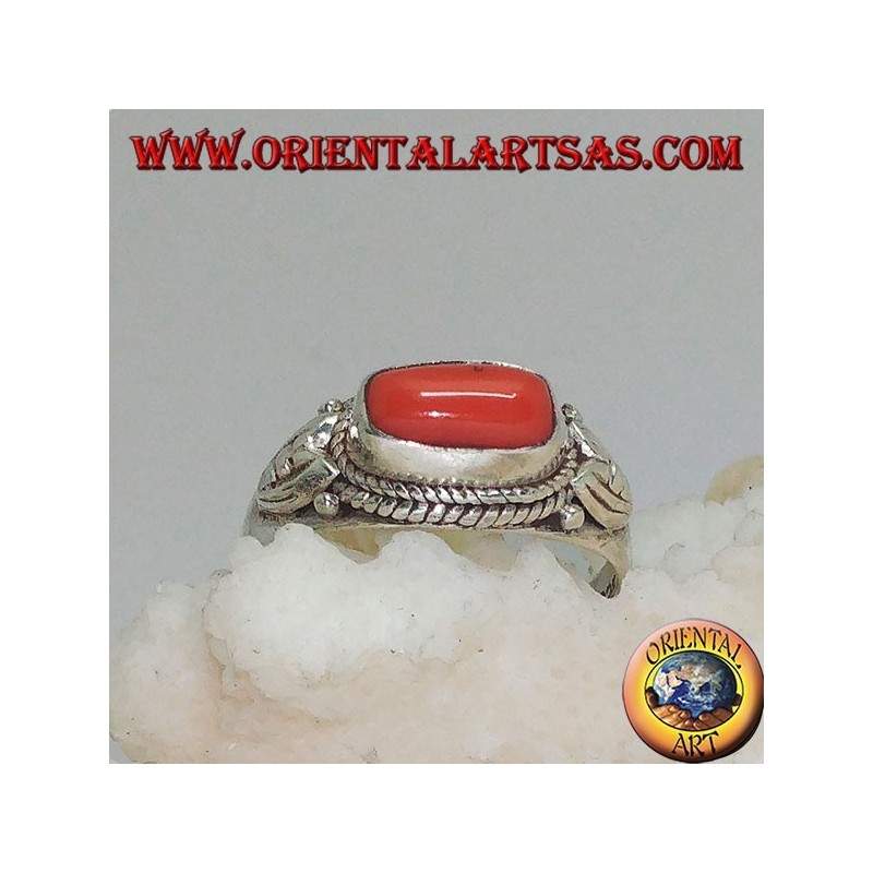 Bague en argent avec corail naturel à travers (fait main)