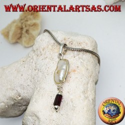 Silver pendant with scaramazza pearl and garnet prism pendant