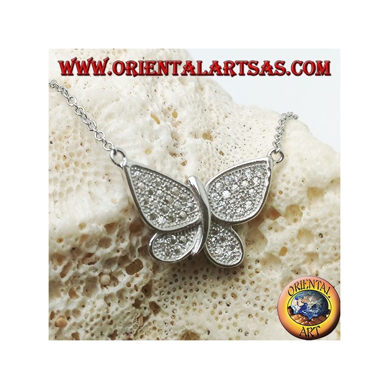 Pendentif papillon en argent avec ailes cloutées en zircone avec chaîne de 45 cm