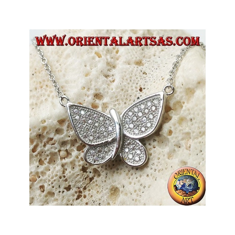 Silver butterfly pendant with zirconia studded wings complete with 45 cm chain