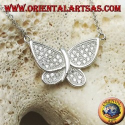Silver butterfly pendant with zirconia studded wings complete with 45 cm chain