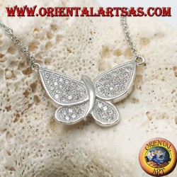 Pendentif papillon en argent avec ailes cloutées en zircone avec chaîne de 45 cm