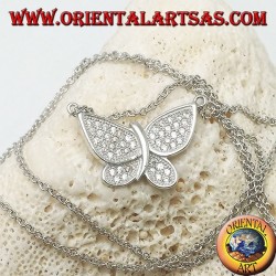 Colgante de mariposa de plata con alas tachonadas de circonitas con cadena de 45 cm.