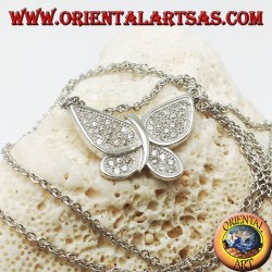 Colgante de mariposa de plata con alas tachonadas de circonitas con cadena de 45 cm.