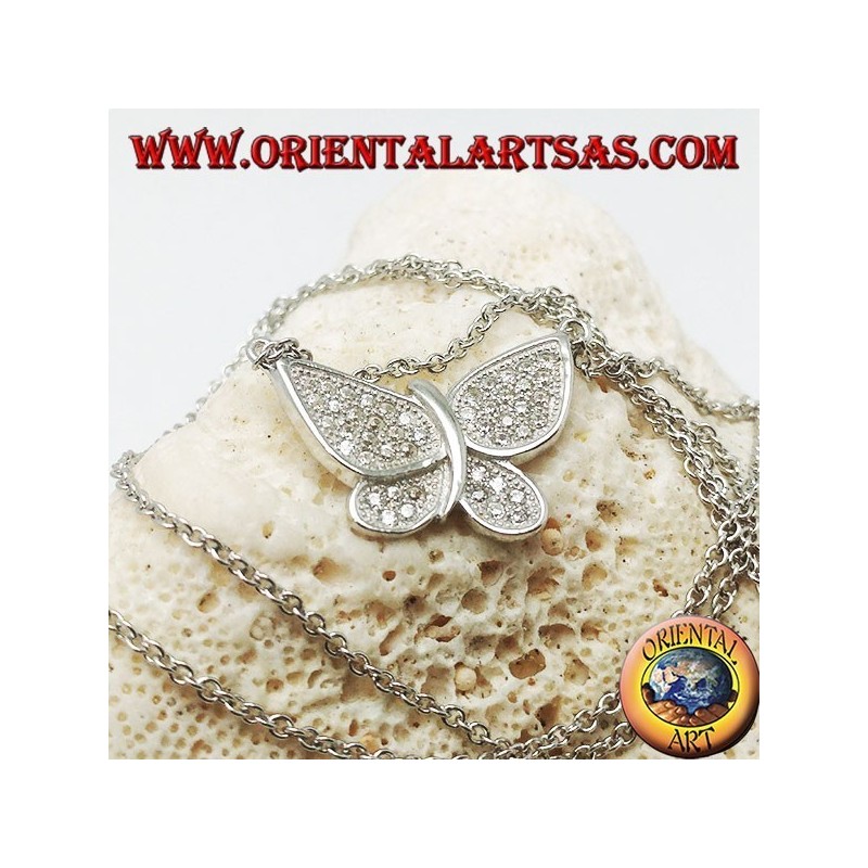 Silver butterfly pendant with zirconia studded wings complete with 45 cm chain