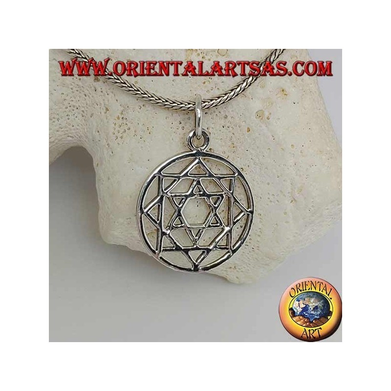 Pendentif en argent étoile de David à six pointes dans l'étoile polaire ou étoile du matin (huit pointes)