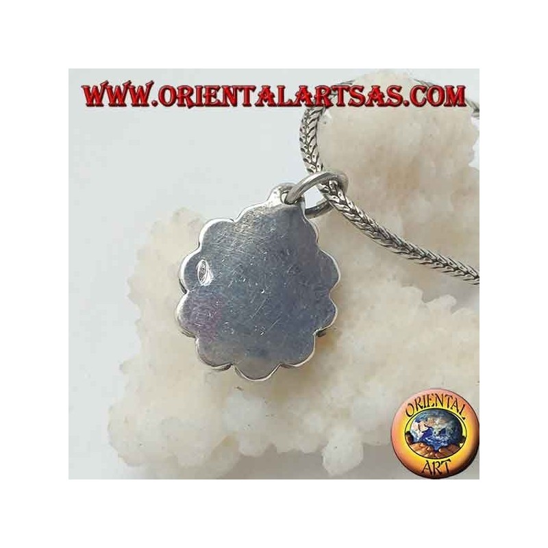Pendentif fleur en argent avec cabochon de pierre de lune arc-en-ciel et corail tibétain avec pétales