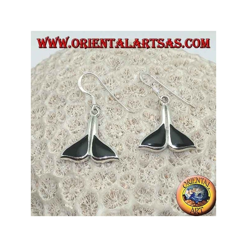 Boucles d'oreilles en argent en forme de queue de baleine avec onyx
