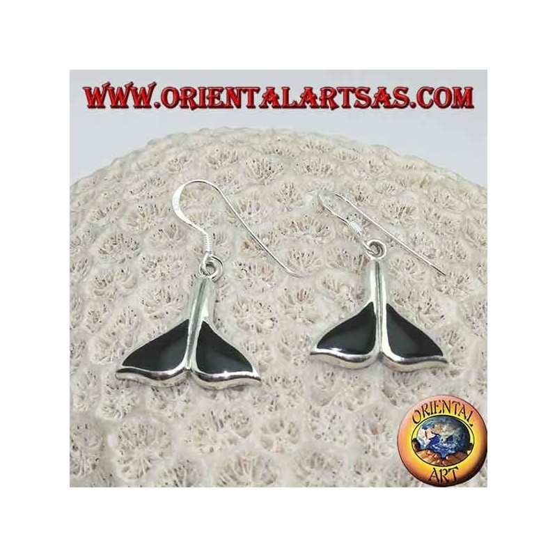 Pendientes de plata en forma de cola de ballena con ónice