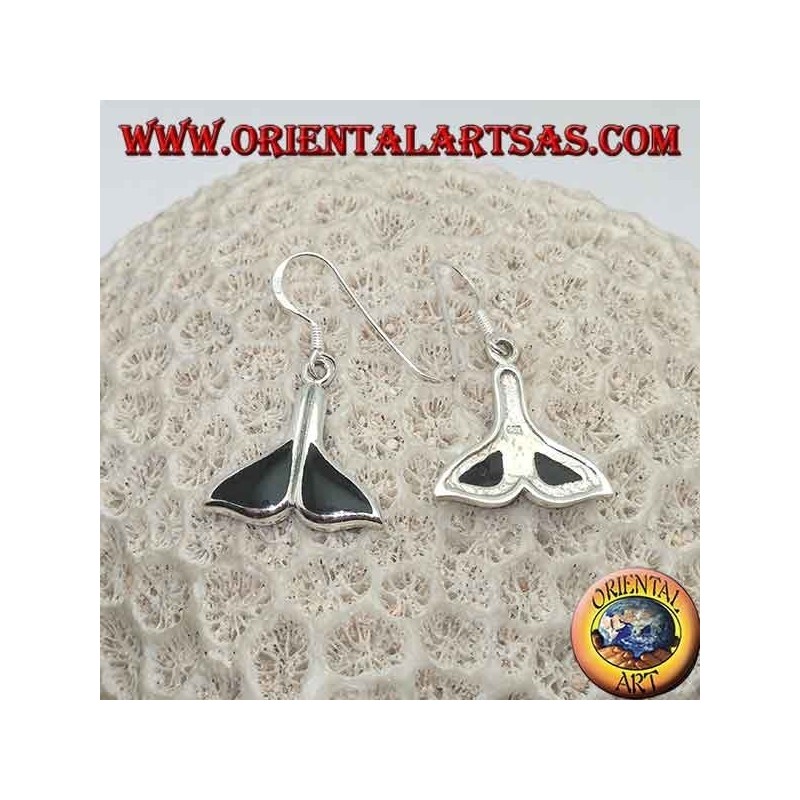 Boucles d'oreilles en argent en forme de queue de baleine avec onyx