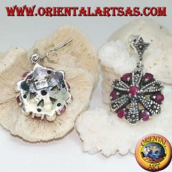 Daisy silver earrings with 6 +1 round and marcasite natural rubies