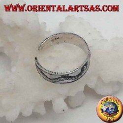 Anillo de plata para pies o falange con bandas con dos serpientes en relieve