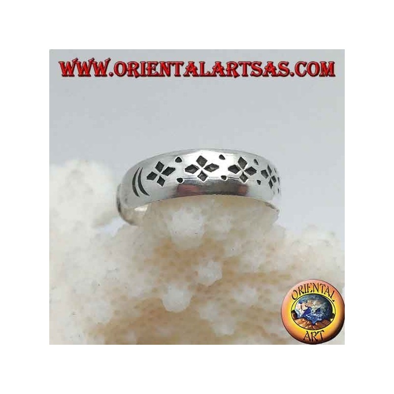 Anillo de plata para pies o falange de banda con decoración de punzón grabada