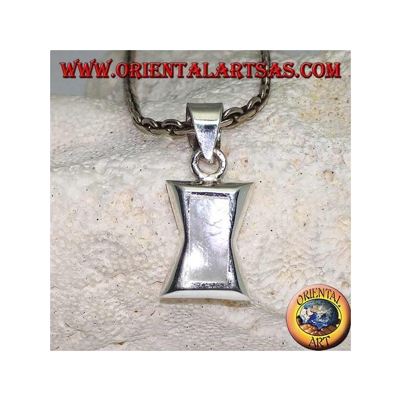 Silver pendant in the shape of a concave rectangle in the center with rectangular mother of pearl