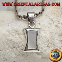 Silver pendant in the shape of a concave rectangle in the center with rectangular mother of pearl
