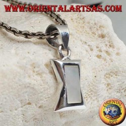 Silver pendant in the shape of a concave rectangle in the center with rectangular mother of pearl