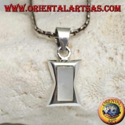 Silver pendant in the shape of a concave rectangle in the center with rectangular mother of pearl