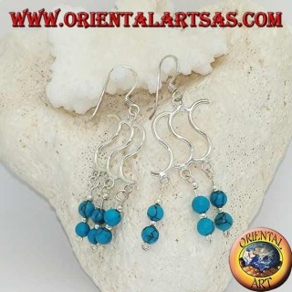 Pendientes de plata con triple S y tres hileras con dos bolas turquesas que se alternan con plata.