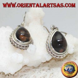 Boucles d'oreilles en argent avec topaze fumée en forme de goutte entourée d'un tissage léger