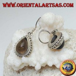 Boucles d'oreilles en argent avec topaze fumée en forme de goutte entourée d'un tissage léger