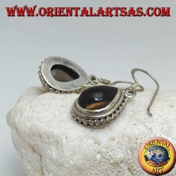 Boucles d'oreilles en argent avec topaze fumée en forme de goutte entourée d'un tissage léger