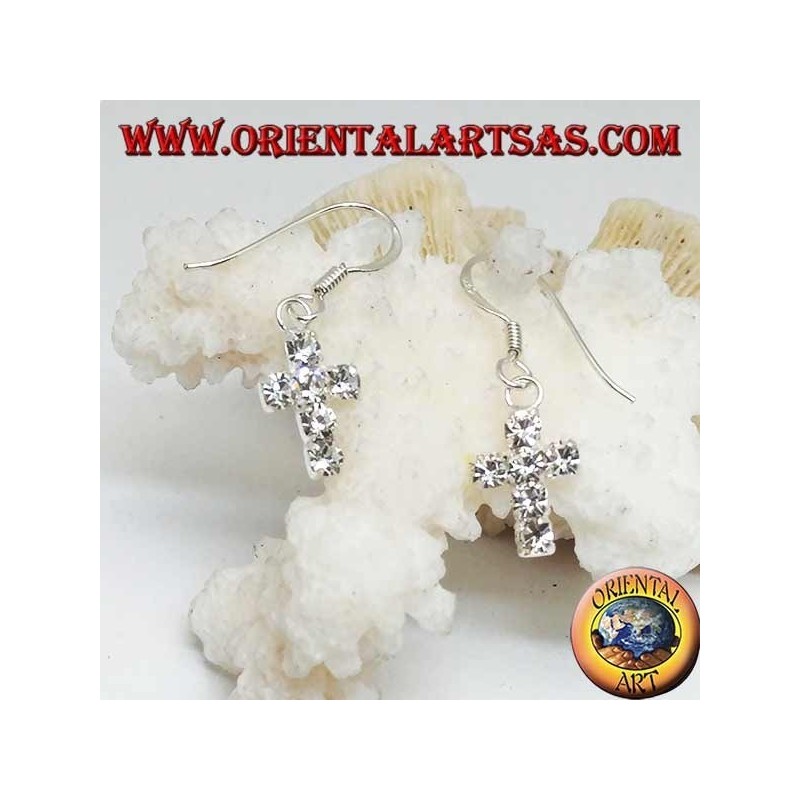 Boucles d'oreilles en argent avec pendentif croix de zircons blancs
