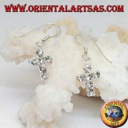 Pendientes de plata con colgante de cruz de circonitas blancas engastadas