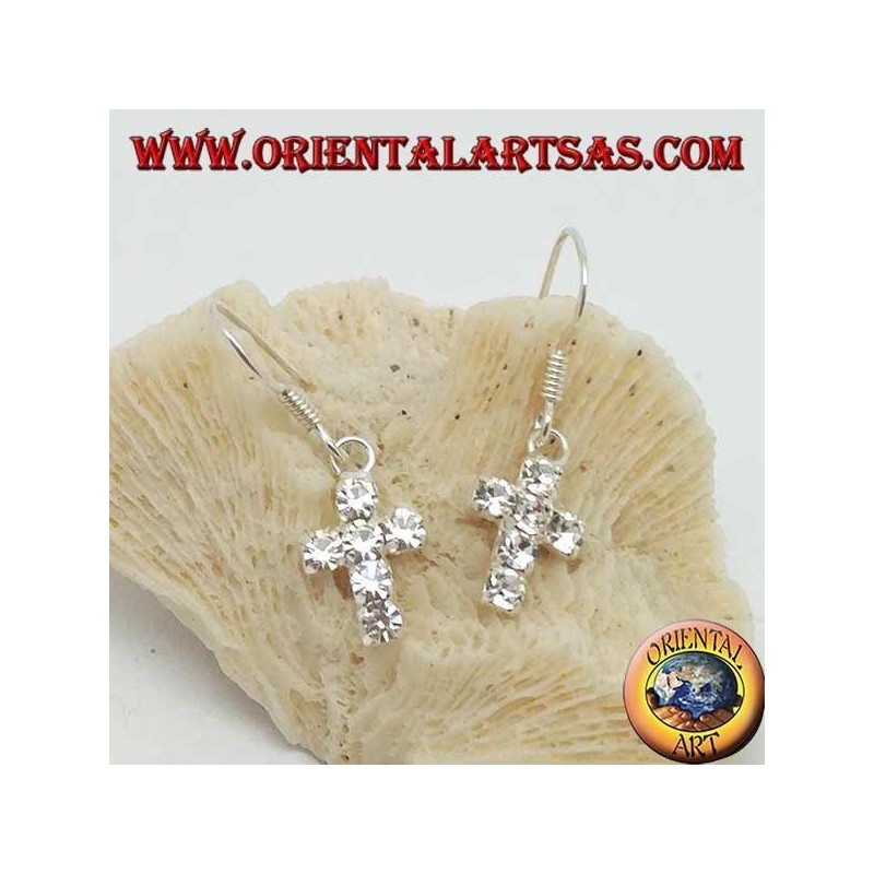 Pendientes de plata con colgante de cruz de circonitas blancas engastadas