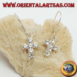 Pendientes de plata con colgante de cruz de circonitas blancas engastadas