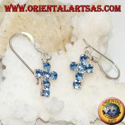 Silver earrings with a cross pendant of blue zircons set