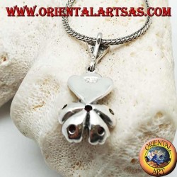 Silver flower pendant of natural rubies set with marcasite crown