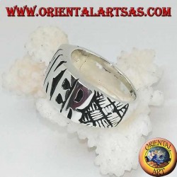 Silver ring with "BIKER" written in block letters and engravings on the sides