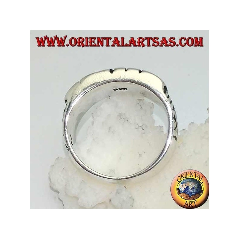 Silver ring with "BIKER" written in block letters and engravings on the sides