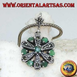 Daisy silver pendant with 6 +1 natural round and marcasite emeralds